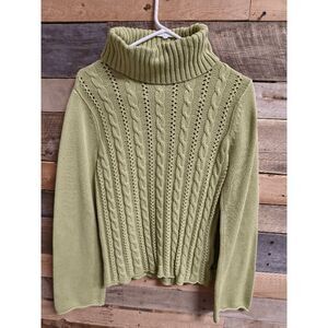 Calvin Klein Jeans Women's L Green Cable Knit Turtleneck Sweater